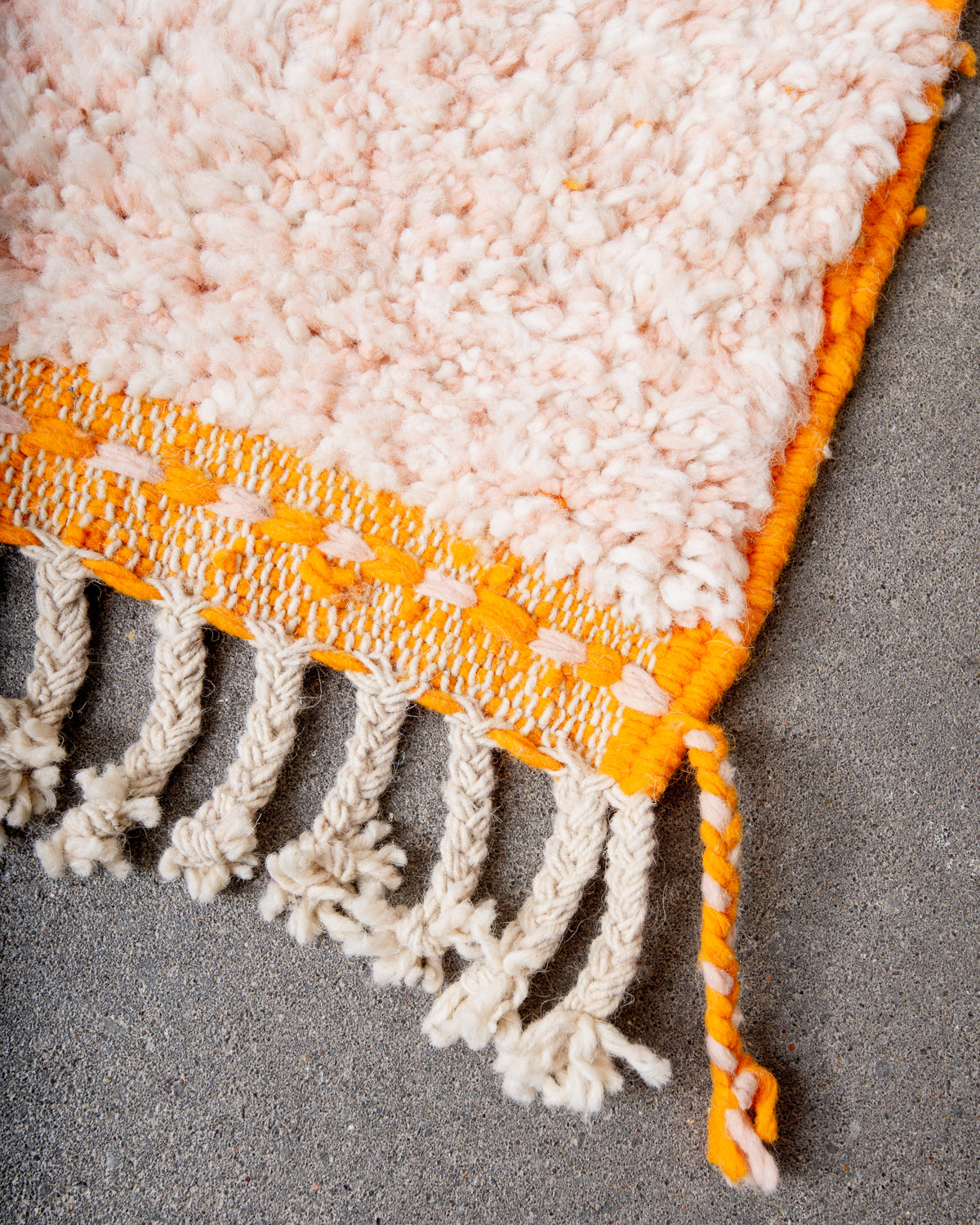 Modern, designer, handcrafted Berber rug from Morocco. Beniourain carpet with beautiful colours and patterns and fluffy wool texture.